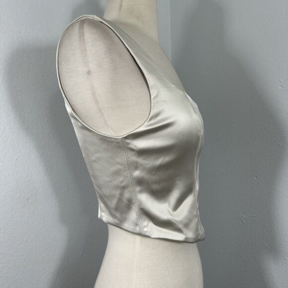Aritzia‎ Ten By Babaton Crop Top Womens XS Satin Silver Square Neck Minimalist - Picture 4 of 8